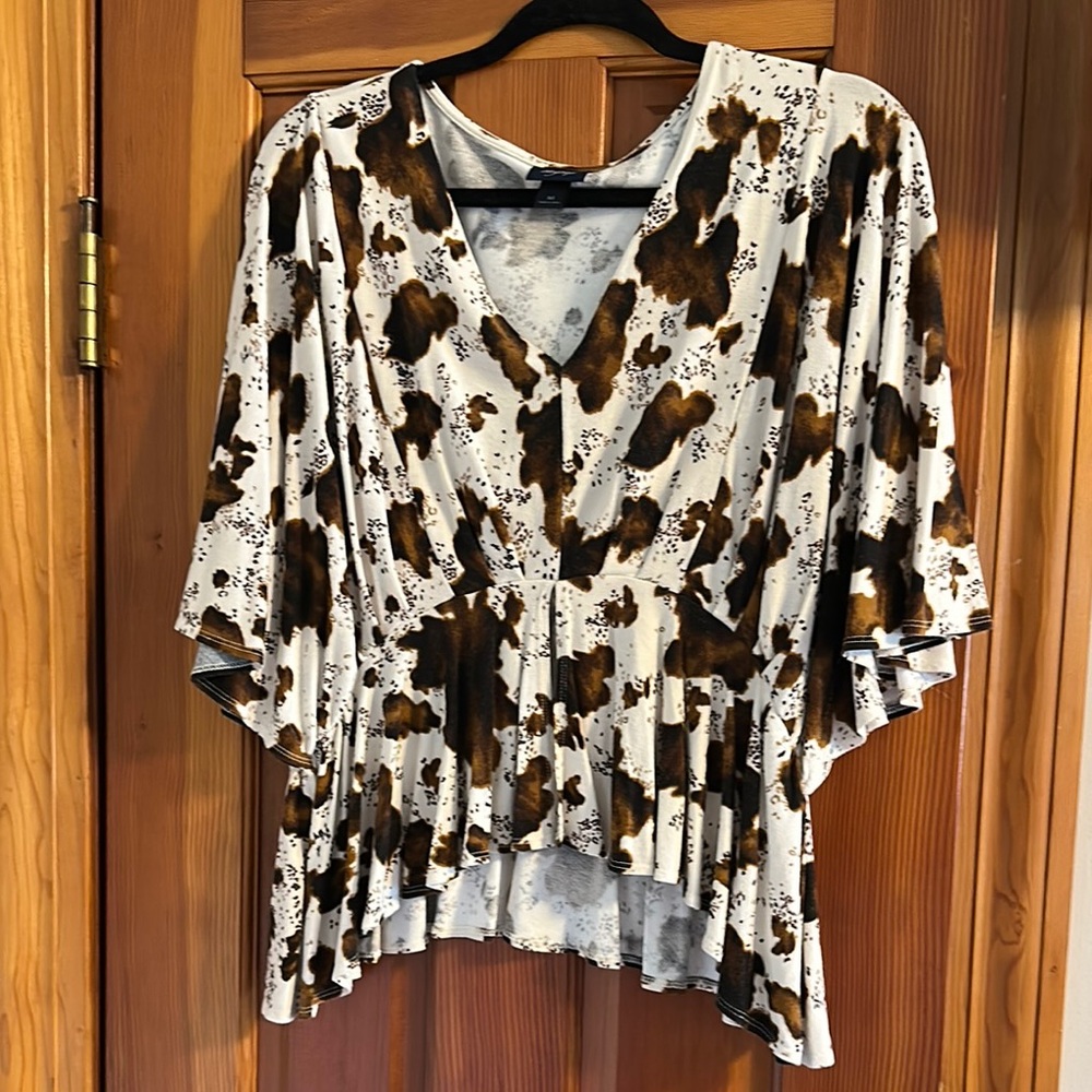 Black and White Asymmetrical Pleated Blouse with Tie Front